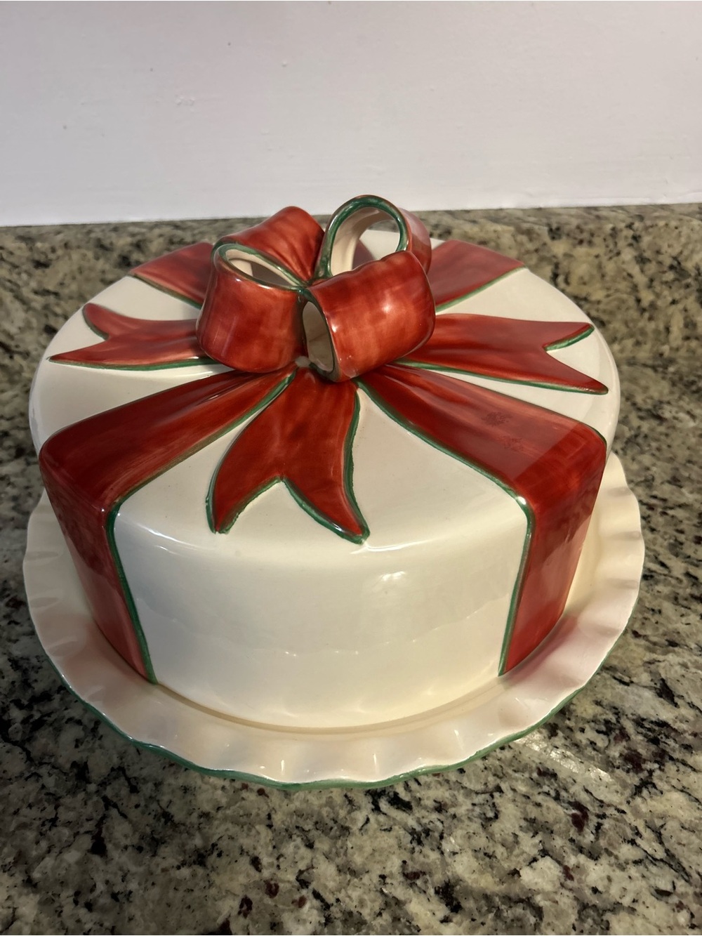 Alabaster Portugal Ceramics Ribbons N Bows Cake Dome Christmas Vintage